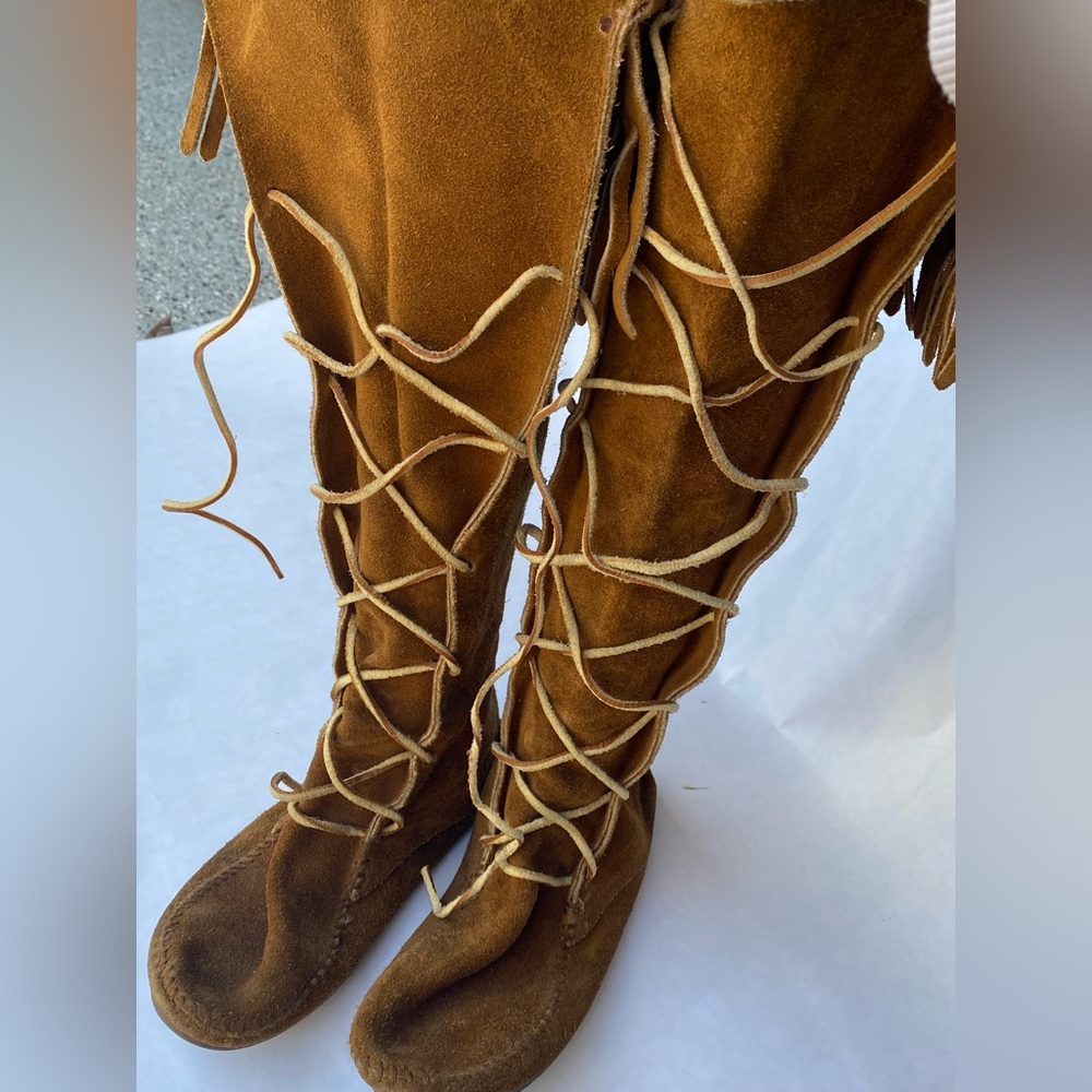 Minnetonka high moccasin fringe boots 7 suede leather vintage 80’s Adam Ant - Picture 7 of 8